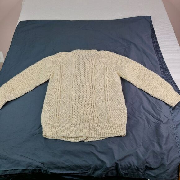 Vintage Irish Wool Hand Knit Womens S? Cable Fisherman Cardigan Ivory Ireland - Picture 8 of 10